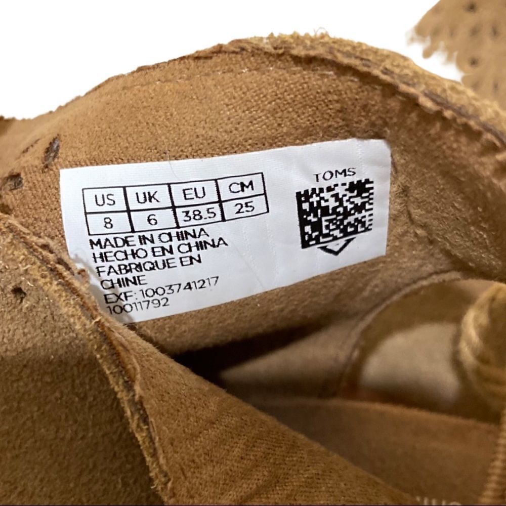 TOMS Tan Elba Suede Perforated Peep Toe Heeled Sandal - Picture 9 of 9